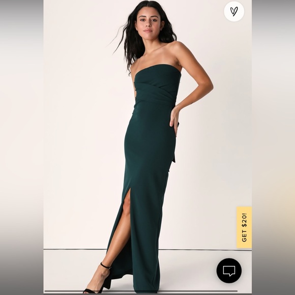green emerald velvet dress Pepper Strapless A-Line Maxi Gown | Emerald Green | Debs & Prom